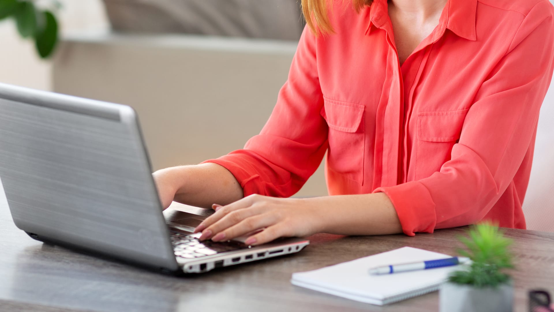A woman working from home